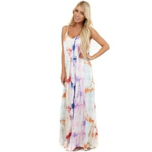 Purple multicolor tie dye maxi dress